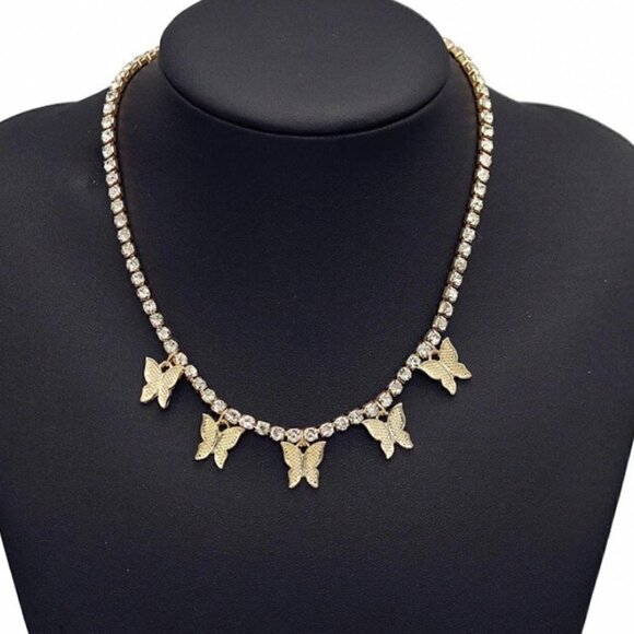 New Butterfly Pendant Necklace Rhinestone Chain Crystal - Picture 2 of 9